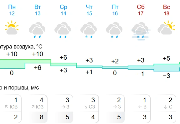 К 16 октября дневная температура опустится до +2 градусов | Источник: gismeteo.ru