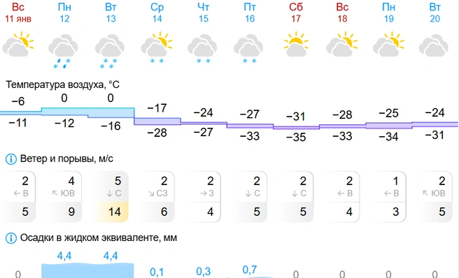 Похолодние начнется с 14 января | Источник: Gismeteo 