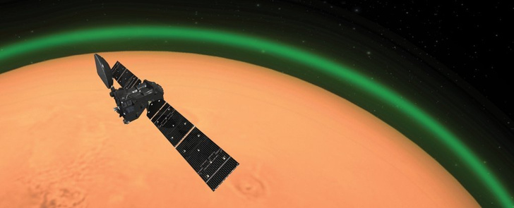 Над Марсом замечено зеленое свечение