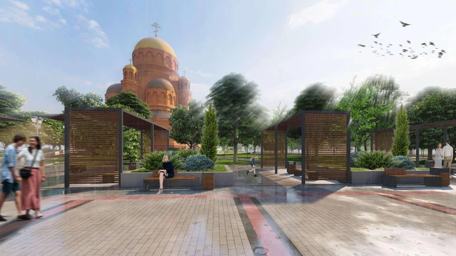 Единственным местом, где можно будет спрятаться от солнца, станут перголы | Источник: Центр компетенций «Вяз»