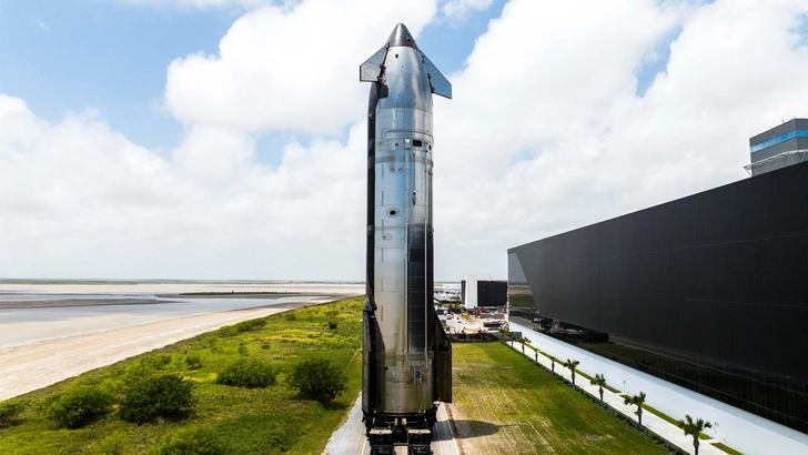 Starship во время транспортировки на стартовую площадку | Источник: SpaceX