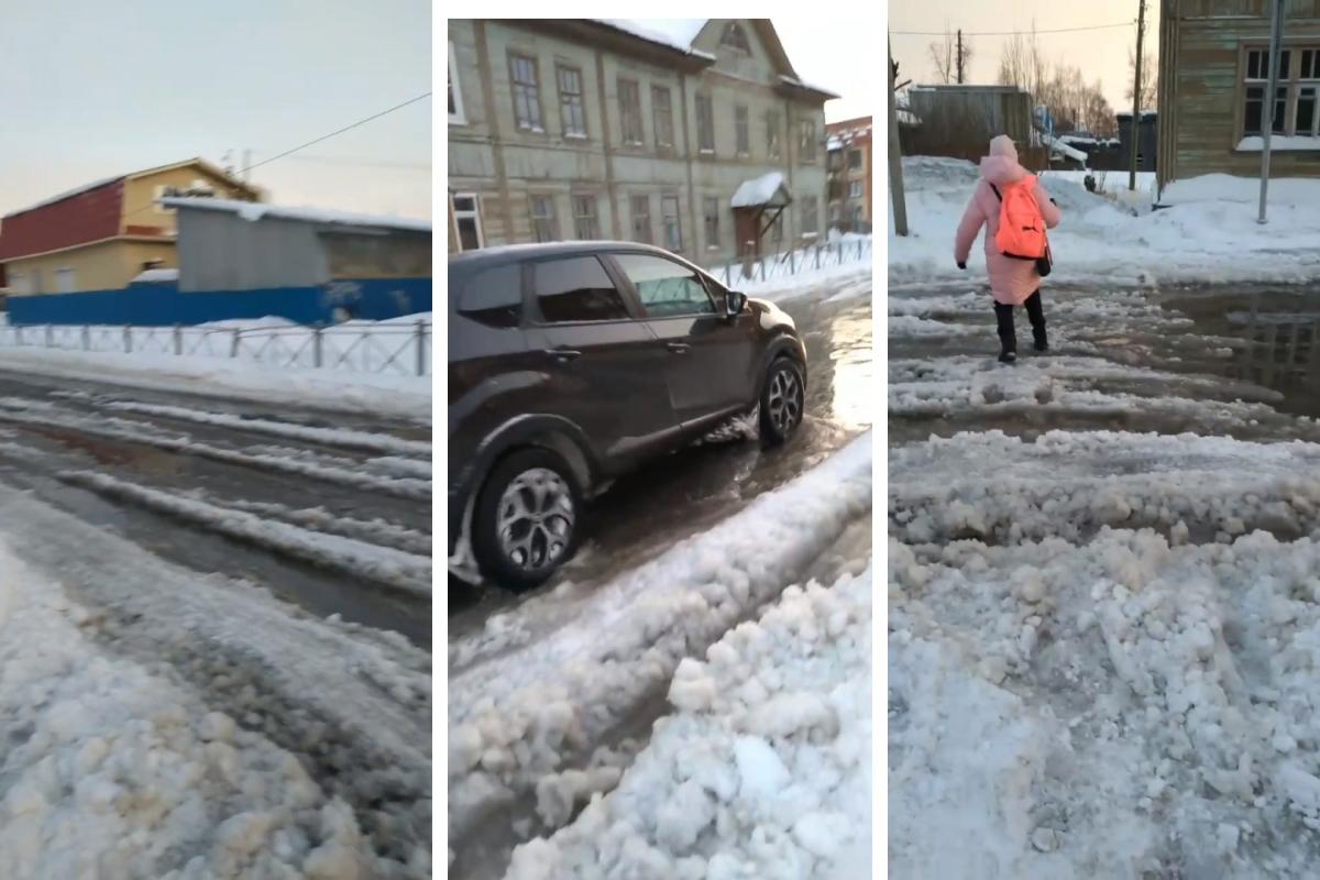 Прорыв труб, Архангельск, коммунальные аварии, Жители Архангельска жалуются  на «потоп» рядом со школой № 52 - 21 февраля 2024 - 29.ру