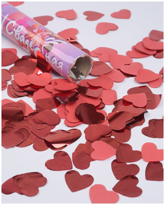 Большая пневмохлопушка «Свадебная» на свадьбу, годовщину и праздники, с конфетти из красных бумажных и фольгированных сердец, 30 см