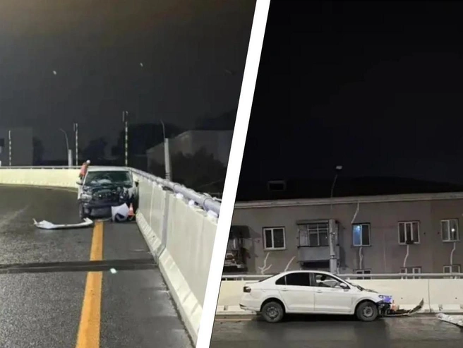 Автомобиль врезался в бетонное ограждение | Источник: ГАИ Новосибирска