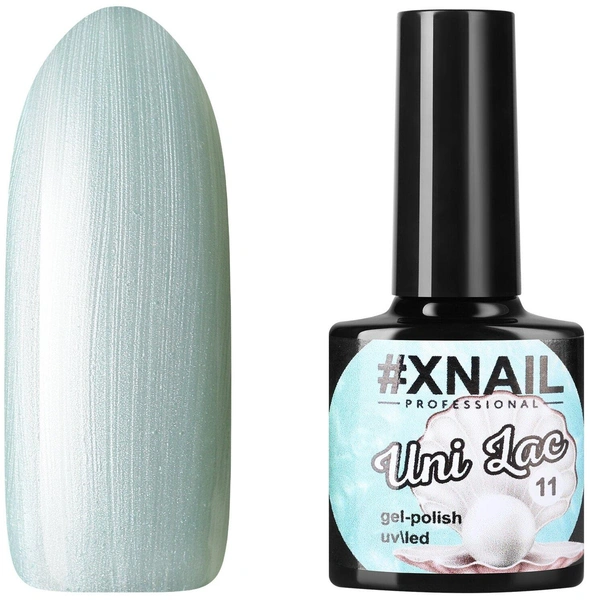 Гель-лак для ногтей Xnail, Uni Lac №11, бирюзово-зеленый перламутровый, с эффектом жемчужной втирки 10 мл