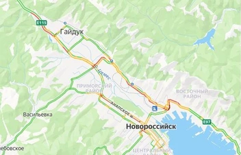 Центральные улицы и въезды в Новороссийск встали | Источник: «Яндекс Карты»