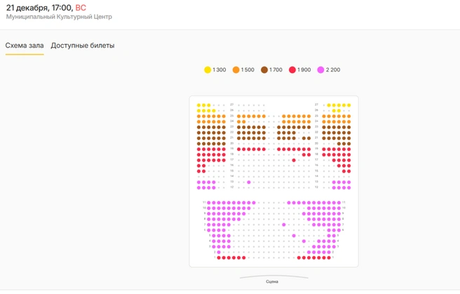 Билеты раскупают равномерно: и на первых рядах, и на дальних | Источник: rzn.kassir.ru