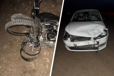 Школьник на питбайке въехал в «Фольксваген» на полевой дороге