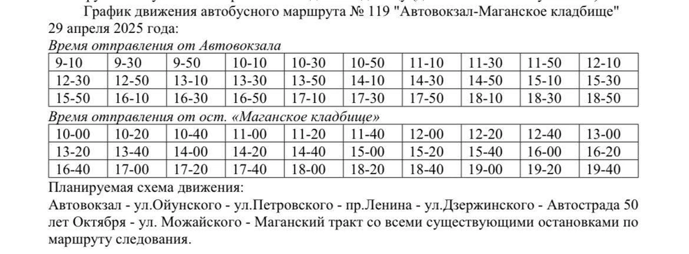 График движения автобусного маршрута № 119 в Радоницу | Источник: Про Дороги и транспорт / T.me