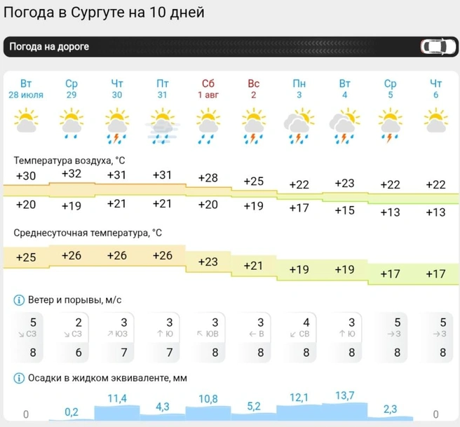 Прогноз погоды в Сургуте  | Источник: Gismeteo 