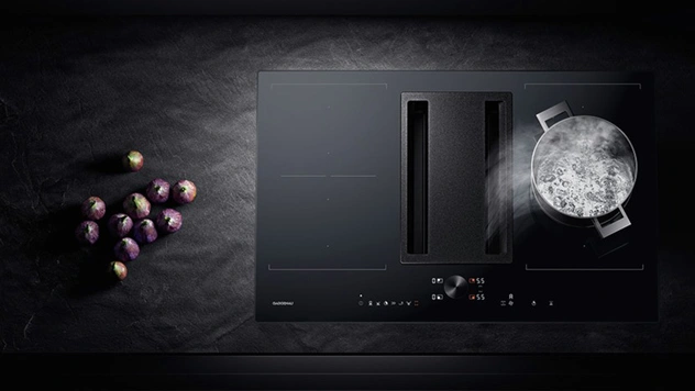 Варочные панели Gaggenau с зонами Flex induction и встроенной вытяжкой