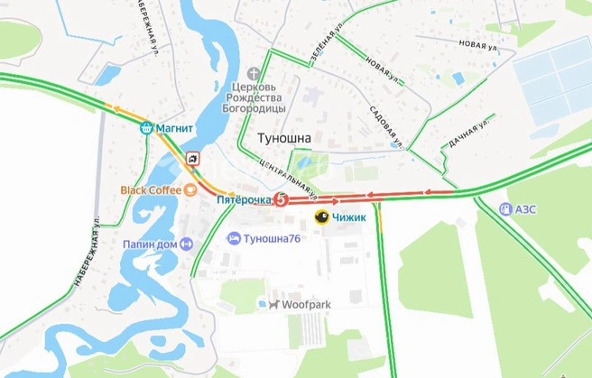 В Туношне перекрыли дорогу  | Источник: Яндекс. Карты