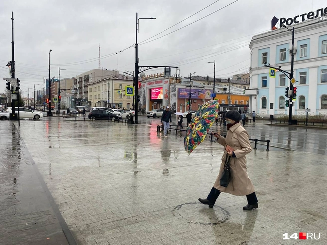 В центре города, конечно, тротуары в лужах не тонут | Источник: Надежда Ефимова / 14.RU