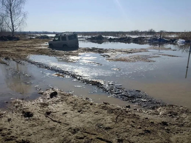 В марте размыло основную дорогу, ведущую к КП «Палитра». Местные жители несколько дней не могли выбраться на работу и проехать к своим домам | Источник: жители КП «Палитра»