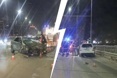 На Октябрьском мосту в Новосибирске произошло ДТП с тремя автомобилями