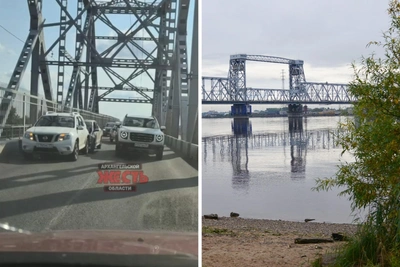 Столкновение двух авто на мосту в Архангельске