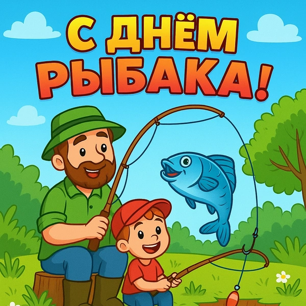 День Рыбака: открытки близким, смешные открытки, открытки другу на день рыбака, открытки на день рыбака, рыбак | Источник: theDay/DALL-E