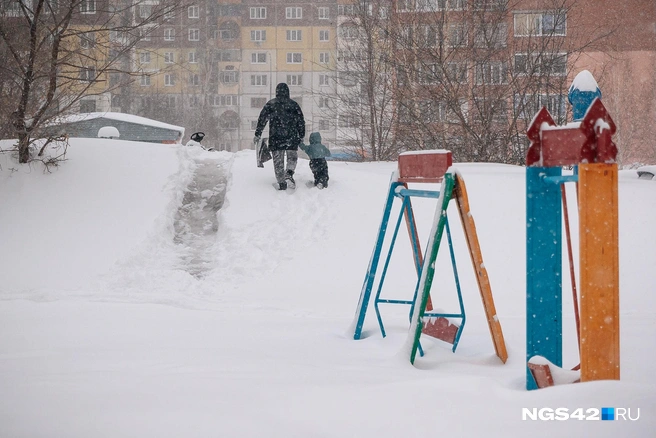 Чтобы покататься с горки или поваляться в снегу, погоды лучше не придумаешь | Источник: Максим Серков / NGS42.RU