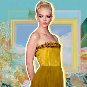 Платье без бретелек и высокая прическа: идея изящного образа на Новый год 2026 от Ани Тейлор-Джой