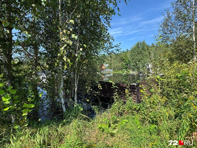 На улице, которая находится чуть дальше от Туры, вода тоже пришла на участки. Вот так ее много  | Источник: Илья Чикотин / 72.RU 