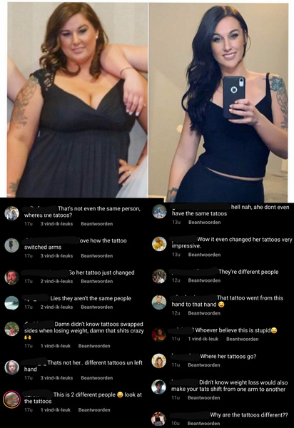 Пользователи соцсетей решили, что на фото «до и после» разные девушки, из-за «неправильных» татуировок