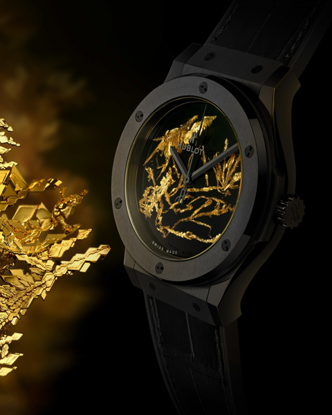 Циферблат новых часов Hublot украсили уникальные золотые кристаллы