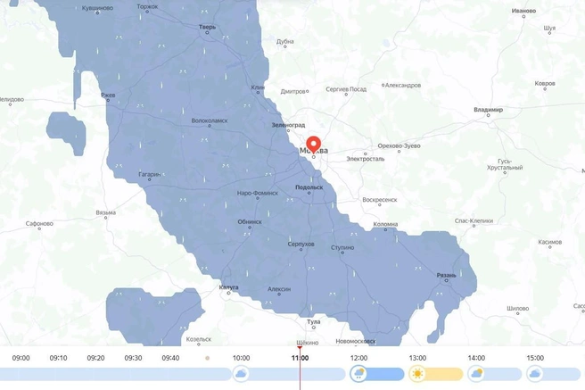Около 11:00 Москву может накрыть дождь | Источник: «Яндекс Погода»