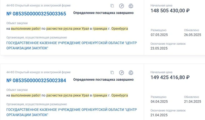 Желающих участвовать в обоих конкурсах не нашлось | Источник: Госзакупки