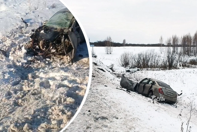 Машины после столкновения улетели в кювет | Источник: «АСТ-54 Black» / Telegram