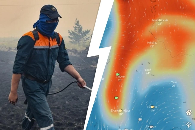 Дым от пожаров достиг Екатеринбурга | Источник: Артём Краснов / 74.RU, Windy.com