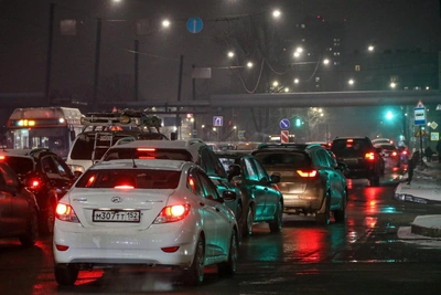 Busy Intersection Partially Closed Near Belinsky Street in Nizhny Novgorod