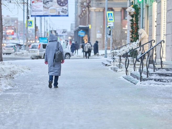 Окружающее пространство сковал белый ледяной наст. | Источник: Александр Ощепков / NGS.RU
