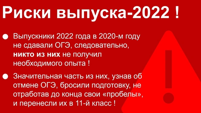 Риски выпускников 2022 г., которые в свое время (в 2020 г.) не сдавали ОГЭ | Источник: Ирина Калмыкова