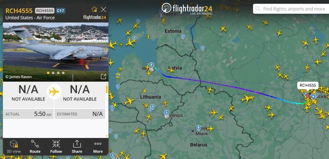 В Москву американский самолет вылетел из Риги | Источник: Flightradar24