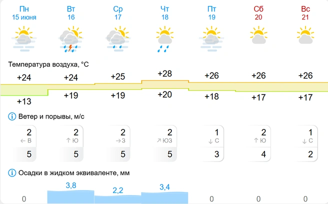 По прогнозу от «Гисметео» дождь будет идти всего три дня | Источник: gismeteo.ru
