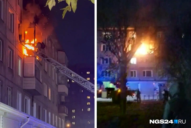 Пожарные тушат квартиру на Павлова, 35 | Источник: Подслушано в Красноярске v2.0 / Vk.com, читатель NGS24.RU