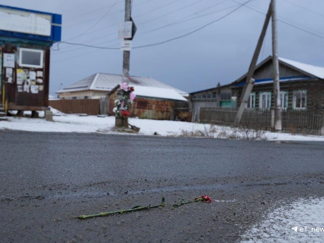 У пешеходного перехода, где погибла девочка, появился стихийный мемориал. | Источник: Кирилл Кушнов / E1.RU