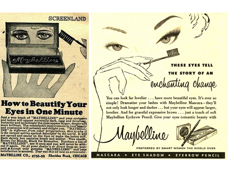 Рекламные макеты одной из первых тушей для ресниц Maybelline