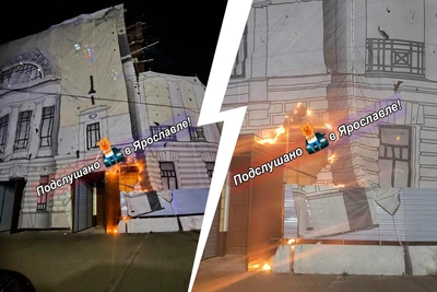Баннер на фасаде Волковского театра в Ярославле загорелся