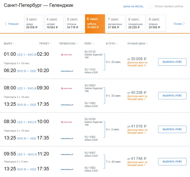 Ситуация с авиабилетами из Санкт-Петербурга | Источник: aeroflot.ru