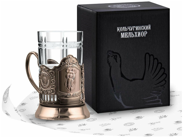 Набор для чая (медный подстаканник со стаканом 250 мл. Ретро СССР — Олимпийский мишка