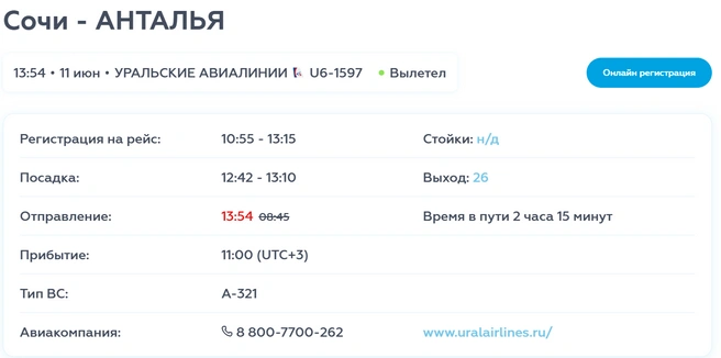 Самолет серьезно задержался, но уже на пути в Анталью | Источник: aer.aero