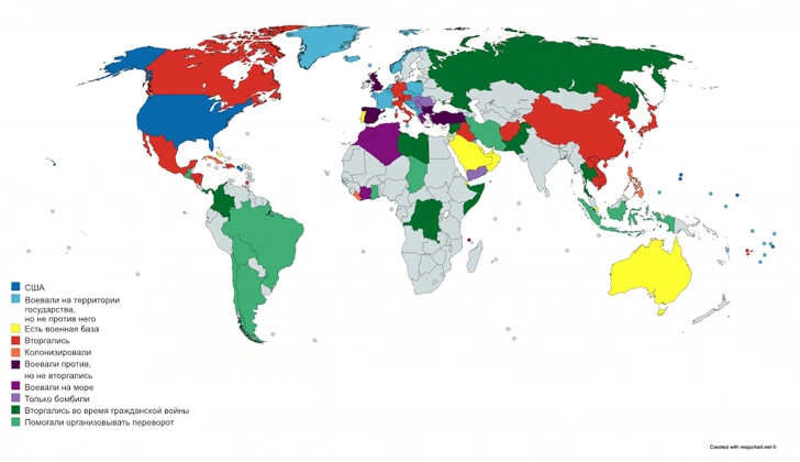 Карта: Страны, где побывали войска США