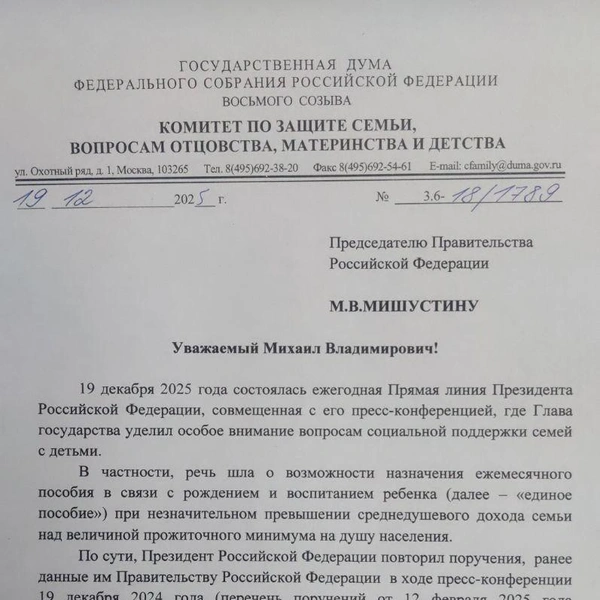 Депутат опубликовала текст документа | Источник: Новости с Останиной / Telegram