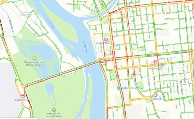 На дорогу до офиса придется потратить немало времени | Источник: ngs55.ru/maps-traffic