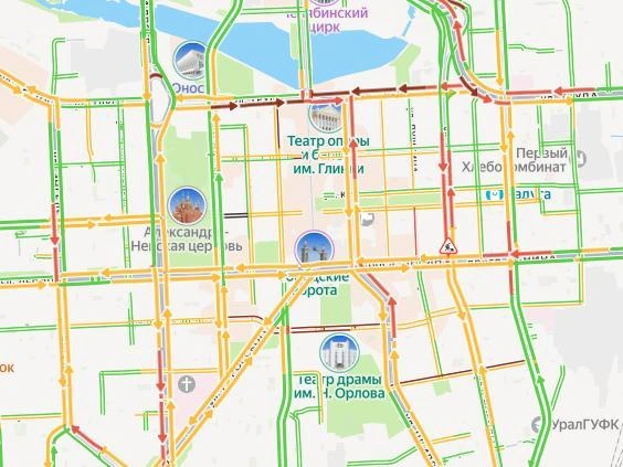 В пять часов движение в центре было плотным | Источник: Яндекс.Карты
