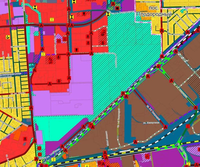 Зеленым цветом выделена территория, отведенная под парк | Источник: Единый документ территориального планирования Краснодара