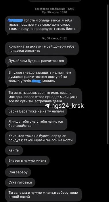 Сообщения Кристине от матери арендодательницы | Источник: Читательница NGS24.RU