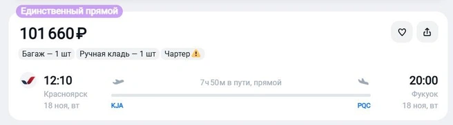 Прямой и дорогой | Источник: скриншот aviasales.ru