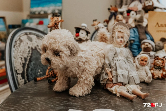 Очаровательную куклу из фарфора зовут Николь. А у щенка, который выглядит точь-в-точь как настоящий, пока нет имени | Источник: Илья Чикотин / 72.RU